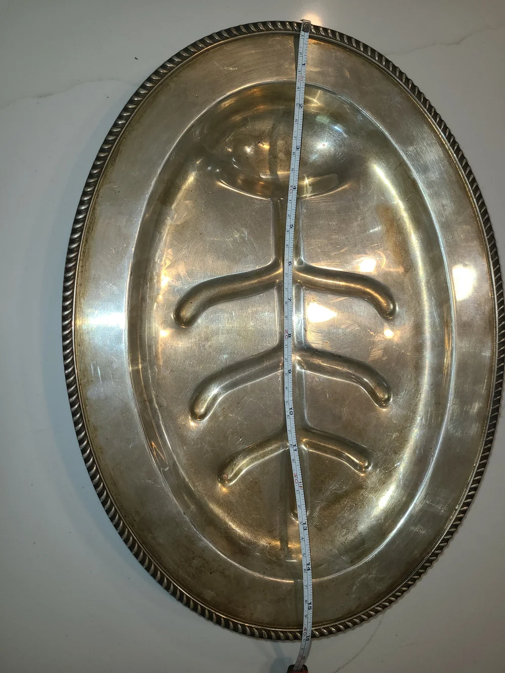 Antique Silver Oval Fish Bone Serving Platter